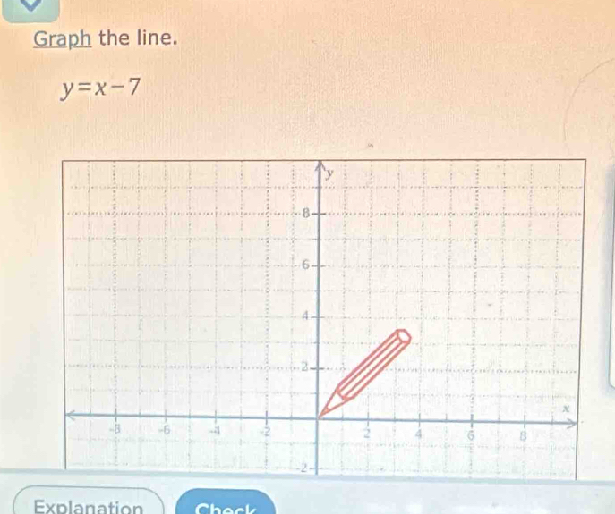 Graph the line.
y=x-7
Explanation Check