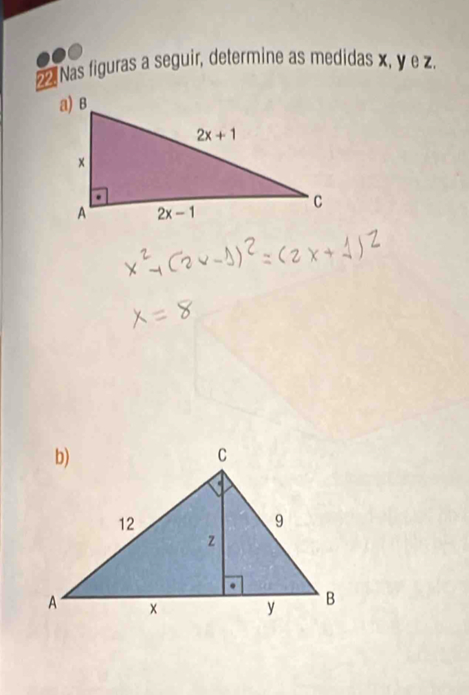 Nas figuras a seguir, determine as medidas x, y e z.