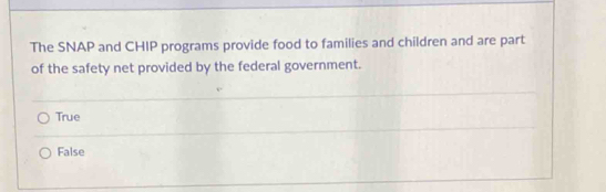 Solved: The SNAP and CHIP programs provide food to families and ...