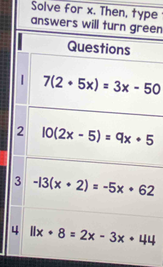 Solve for x. Then,e
en