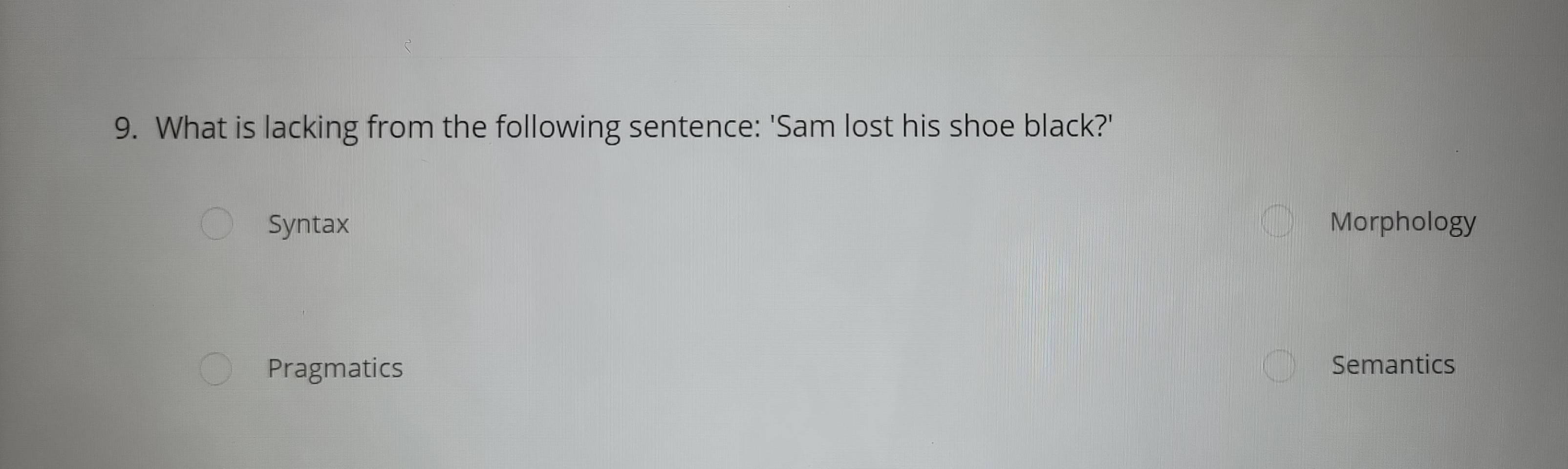 Solved: What is lacking from the following sentence: 'Sam lost his shoe ...