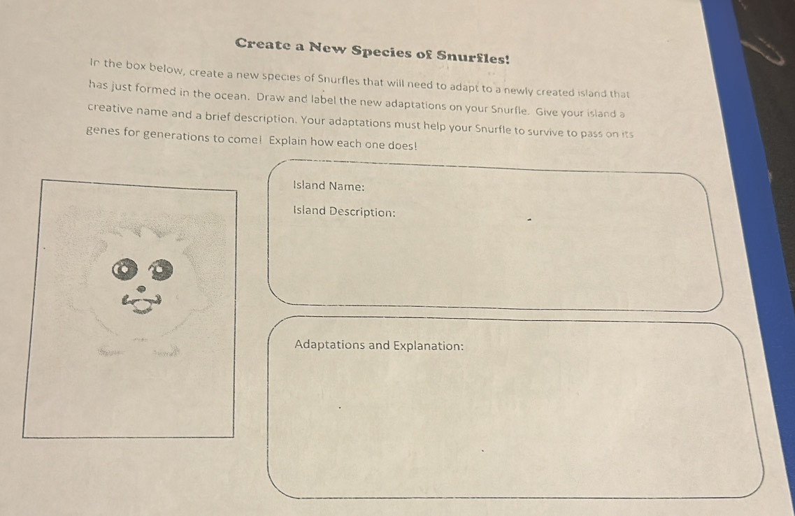 Solved: Create a New Species of Snurfles! In the box below, create a ...