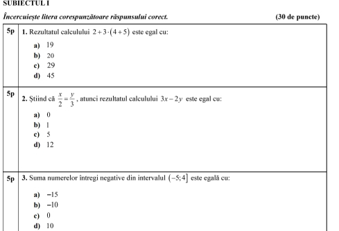 SUBIECTUL I
În
5
5
5
d) 10