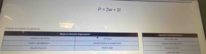 P=2w+2l
Choose an action to perform.