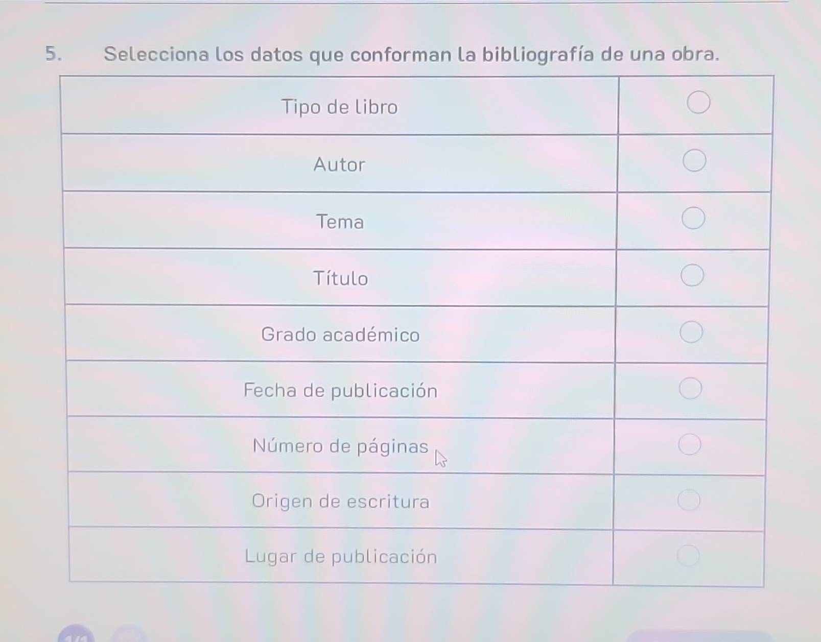 Selecciona los datos que conforman la bibliografía de una obra.