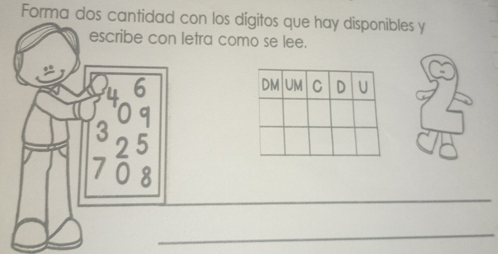 Forma dos cantidad con los dígitos que hay disponibles y 
escribe con letra como se lee.
B=
_ 
3, 5
2
7overline 0
_ 
_