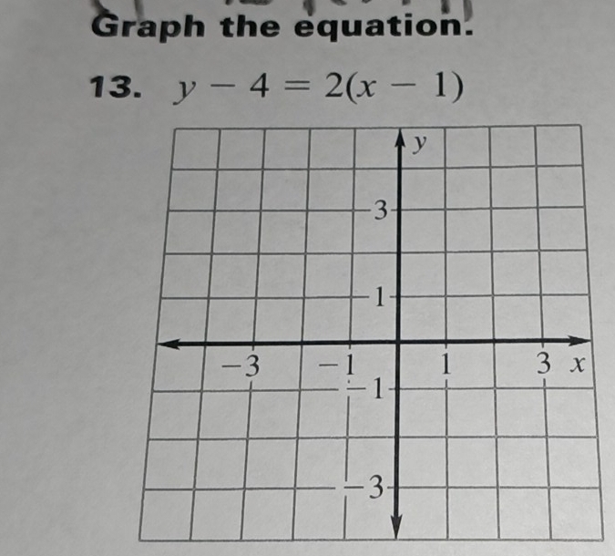 Graph the equation. 
13. y-4=2(x-1)