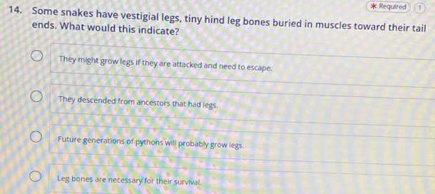 Solved: Required 14. Some snakes have vestigial legs, tiny hind leg ...