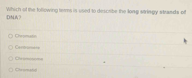 Solved: Which of the following terms is used to describe the long ...