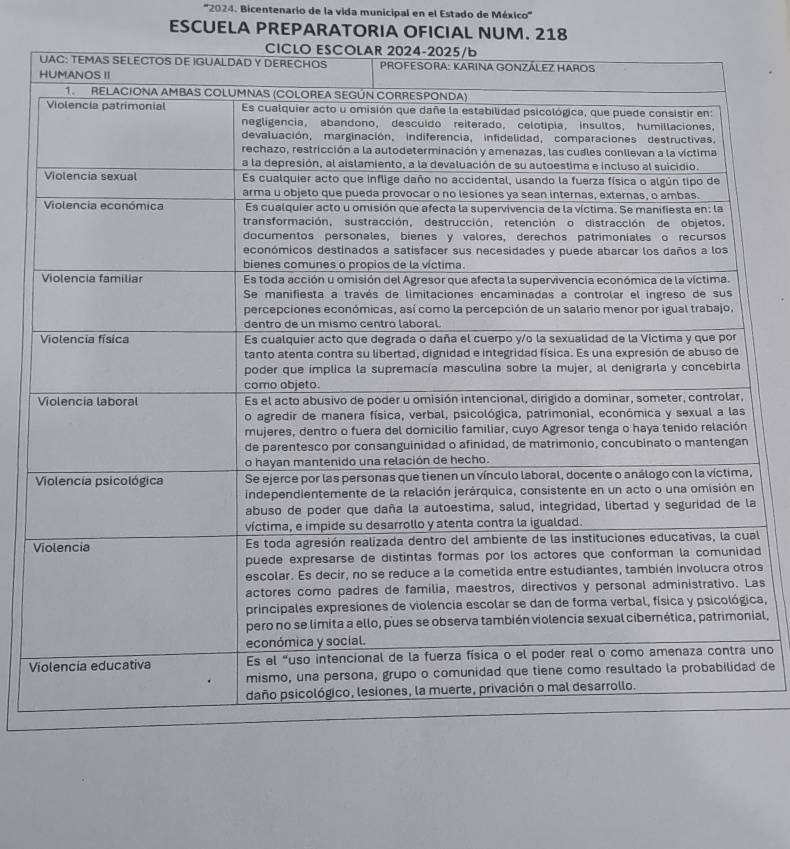 '''2024. Bicentenario de la vida municipal en el Estado de México''' 
ESCUELA PREPARATORIA OFICIAL NUM. 218 
, 
n 
a 
Val 
ad 
os 
as 
ca, 
ial, 
Vuno 
d de