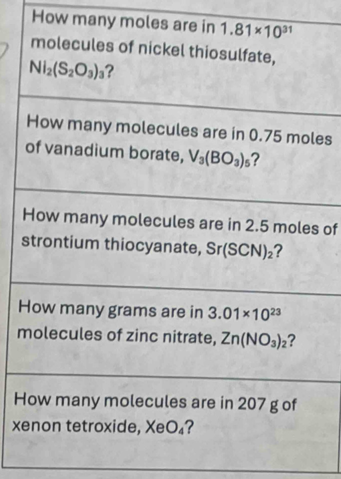 How many moles 
es
of
m
H
x