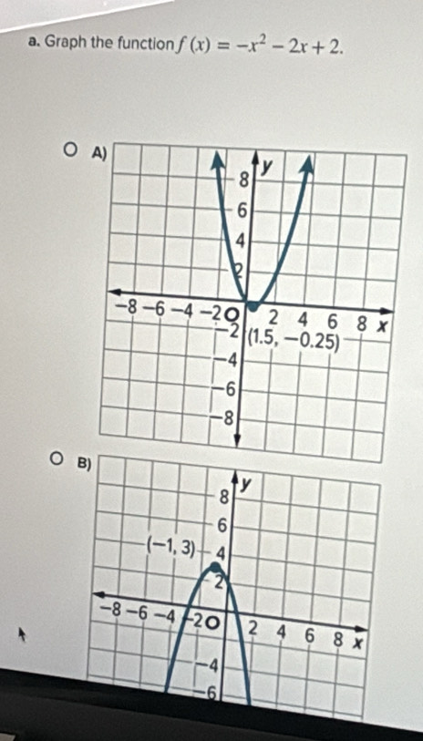 Graph the function f(x)=-x^2-2x+2.