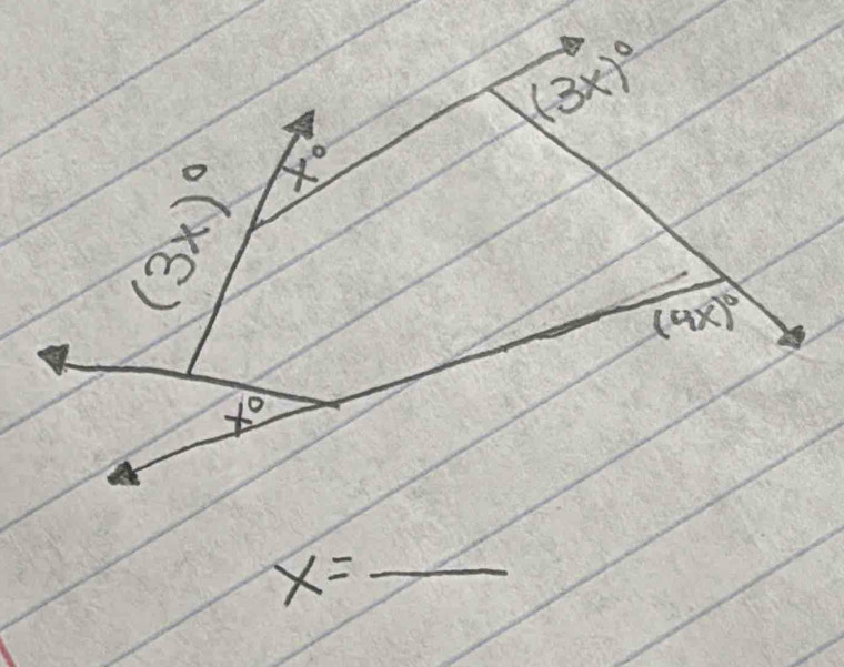 (3x)^circ 
68^1) x°
(4x)^circ 
x°
x=_ 