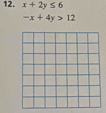 x+2y≤ 6
-x+4y>12