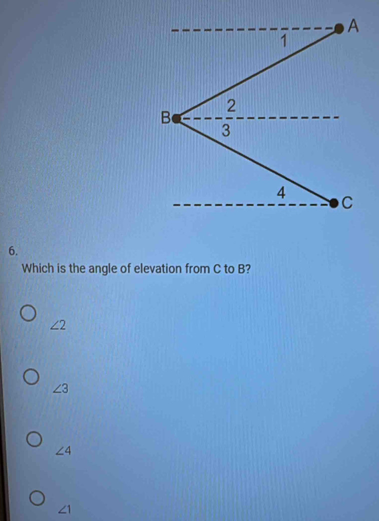 Which is the angle of elevation from C to B?
∠ 2
∠ 3
∠ 4
∠ 1