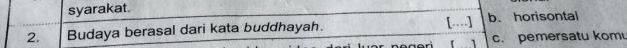 syarakat.
[…]
2. Budaya berasal dari kata buddhayah. b. horisontal
n e r 「 1 c. pemersatu kom