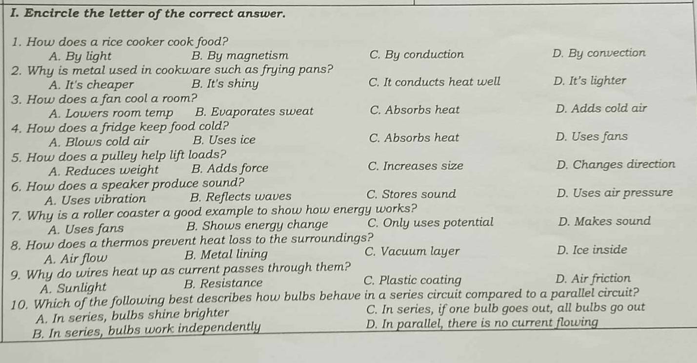 Solved: Encircle the letter of the correct answer. 1. How does a rice ...