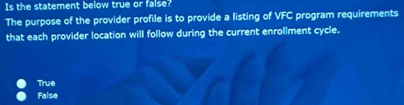 Solved: Is the statement below true or false? The purpose of the ...