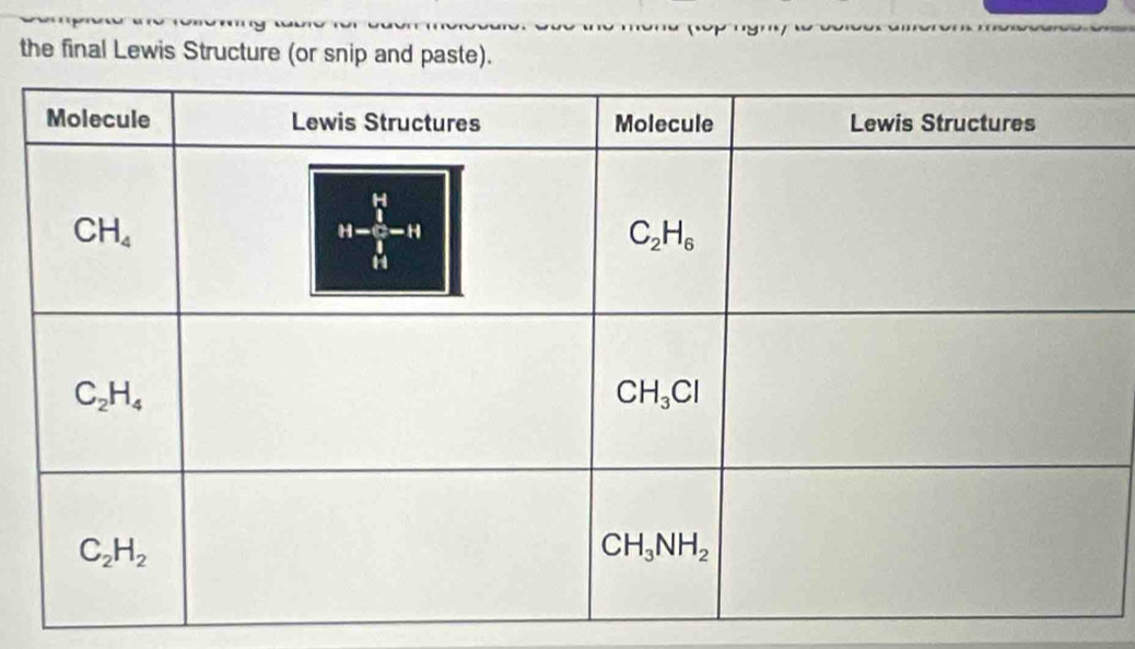 the final Lewis Structure (or snip and paste).