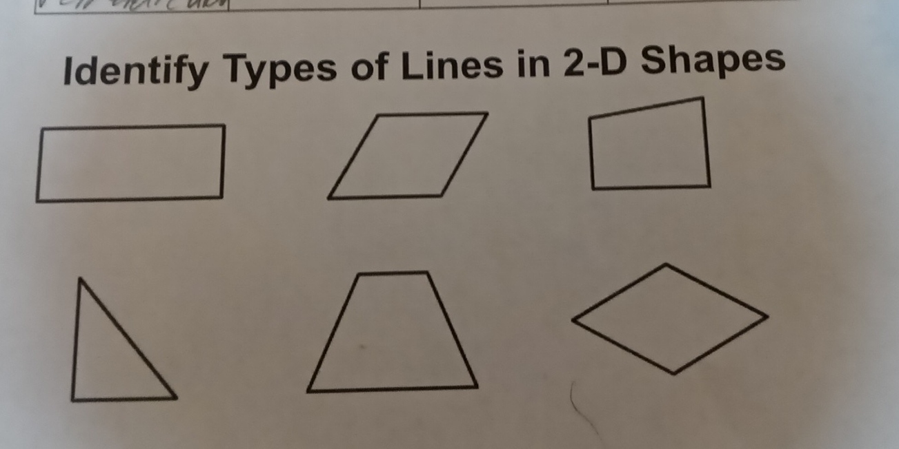 Identify Types of Lines in 2-D Shapes