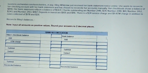Solved: business uschamber.com/tools/bankre_m asp. Kiley Whikelaw just ...