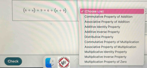 (6+n)+9=6+(n+9)
Check