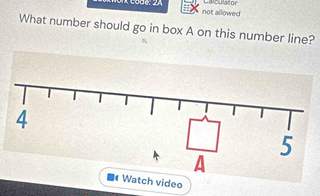 Calculator 
not allowed 
What number should go in box A on this number line? 
Watch video