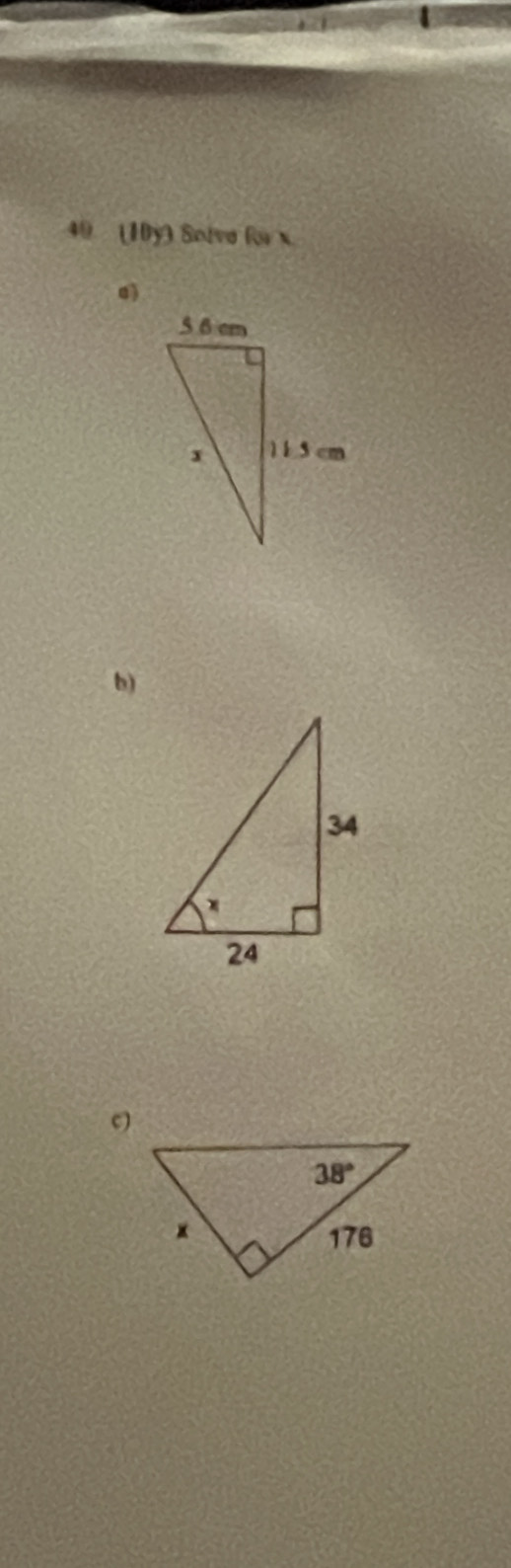 40 (10y) Solve for x
b)