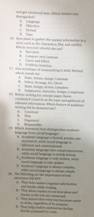 Solved: and got emotional tone. Which feature was disregarded? A ...