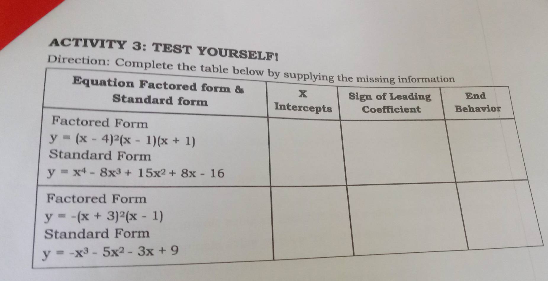 ACTIVITY 3: TEST YOURSELF!
Directio