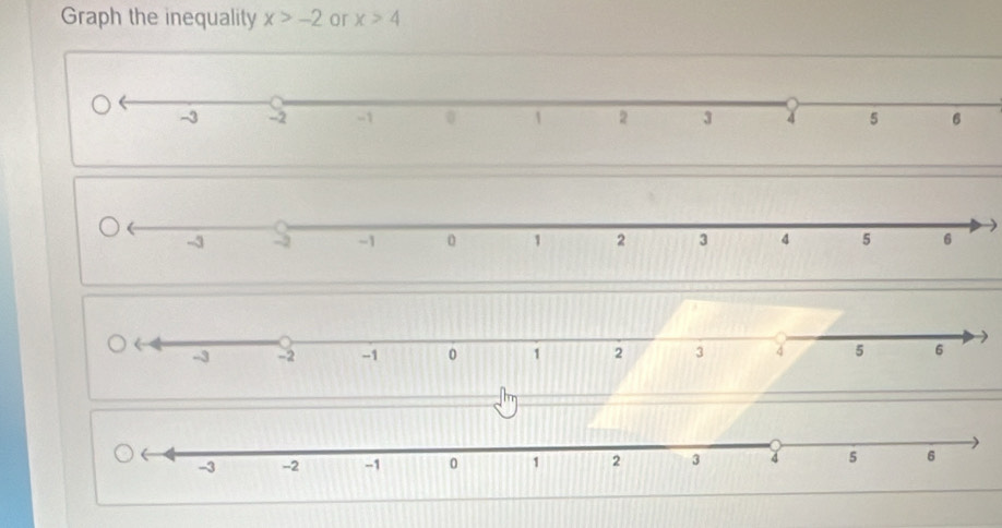 Graph the inequality x>-2 or x>4
)