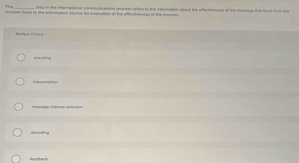 Solved: The _step in the international communications process refers to ...