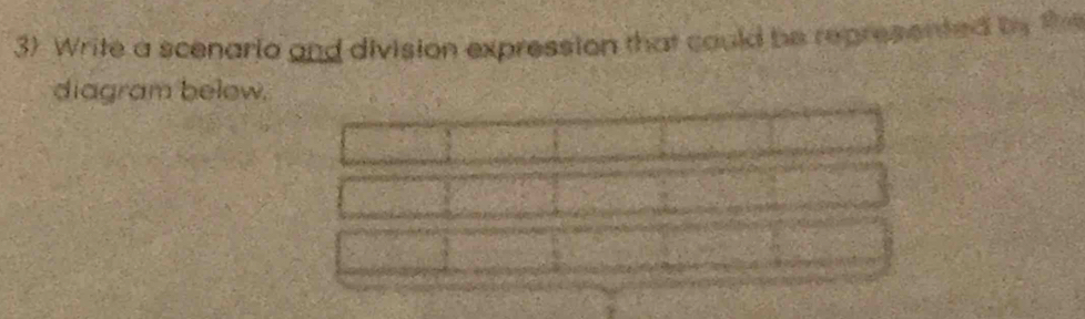 Write a scenario and division expression that could be represented by the 
diagram belew.