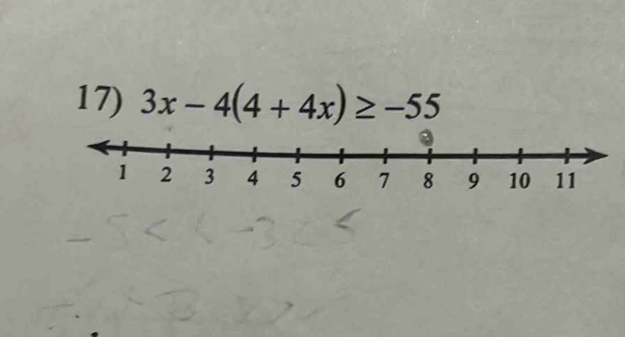 3x-4(4+4x)≥ -55