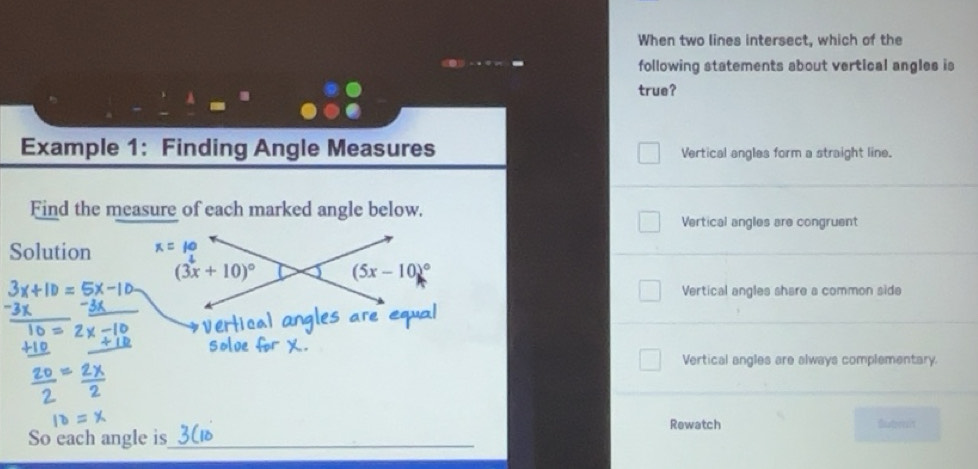 Solved: When two lines intersect, which of the following statements ...