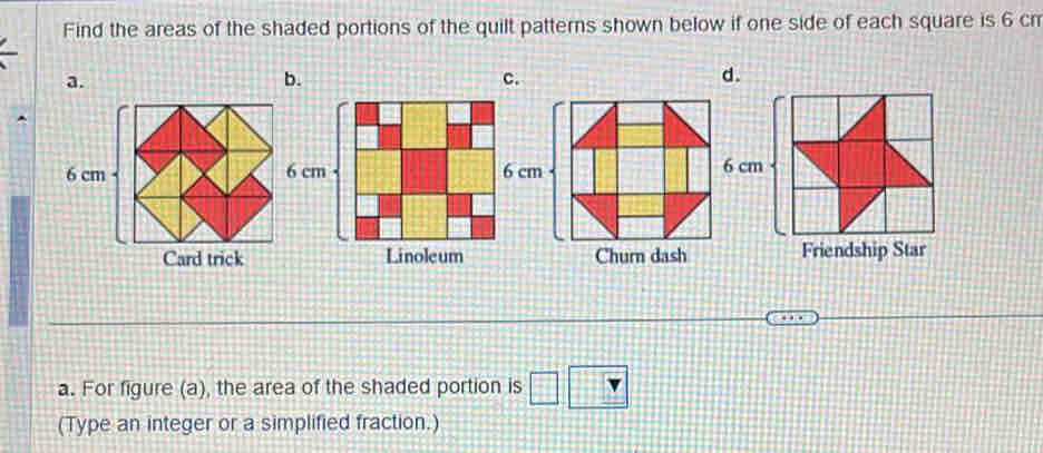 Solved: Find the areas of the shaded portions of the quilt patterns ...