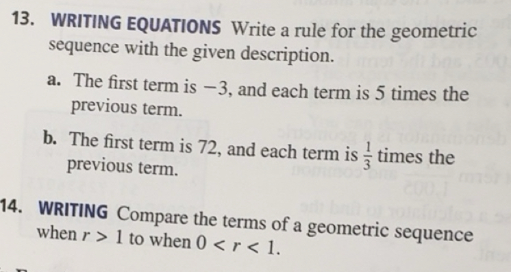 Solved: WRITING EQUATIONS Write a rule for the geometric sequence with ...