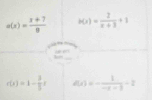 a(x)= (x+7)/8  b(x)= 2/x+3 +1
c(x)=1- 3/5 x d(x)=- 1/-x-3 -2