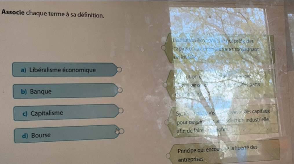 Solved: Associe chaque terme à sa définition. Instlatión ém que qui ...