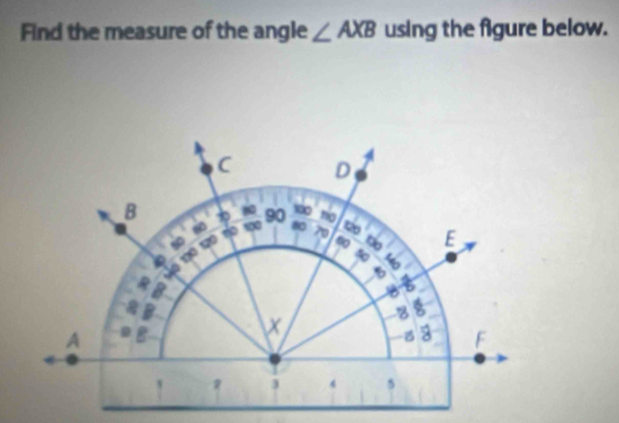 Find the measure of the angle ∠ AXB using the figure below.