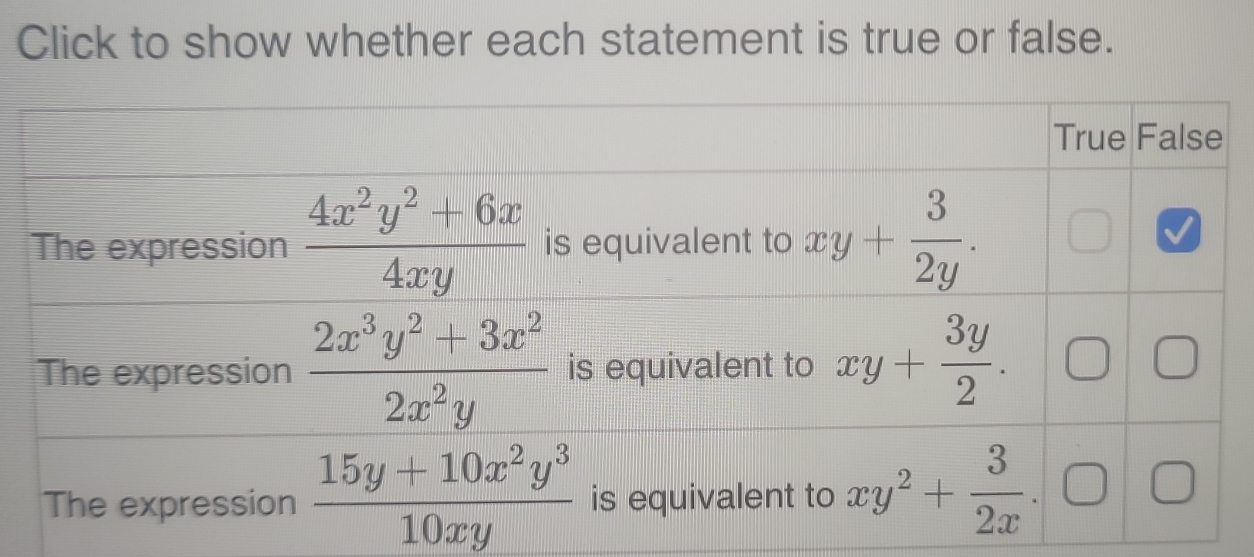 Solved: Click to show whether each statement is true or false. The ...