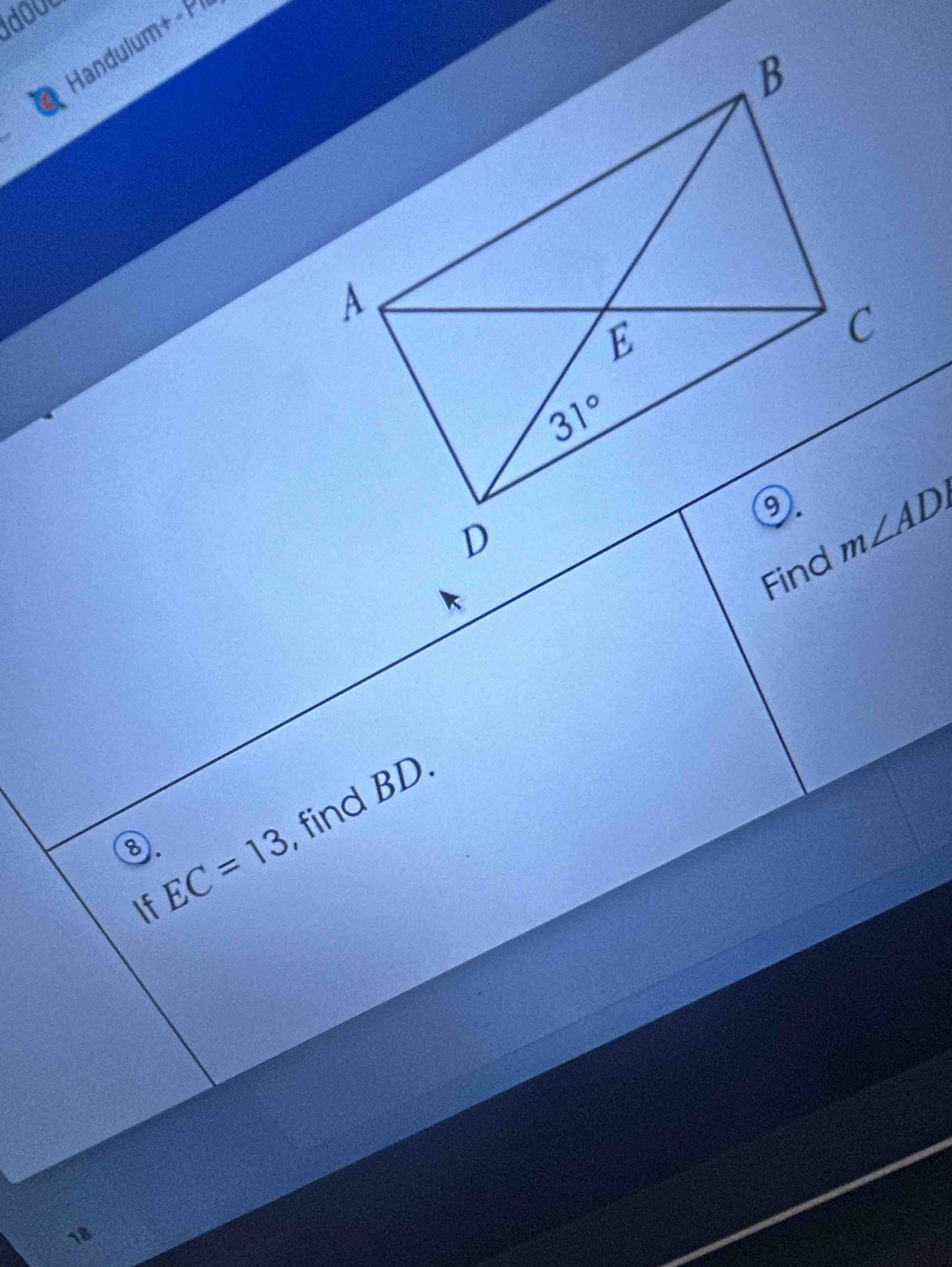 dou
Handulum + P i
, find BD
③ EC=13
If
18