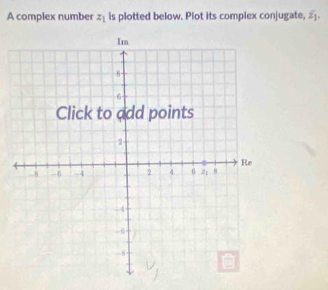A complex number z_1 is plotted below. Plot its complex conjugate, overline z_1.