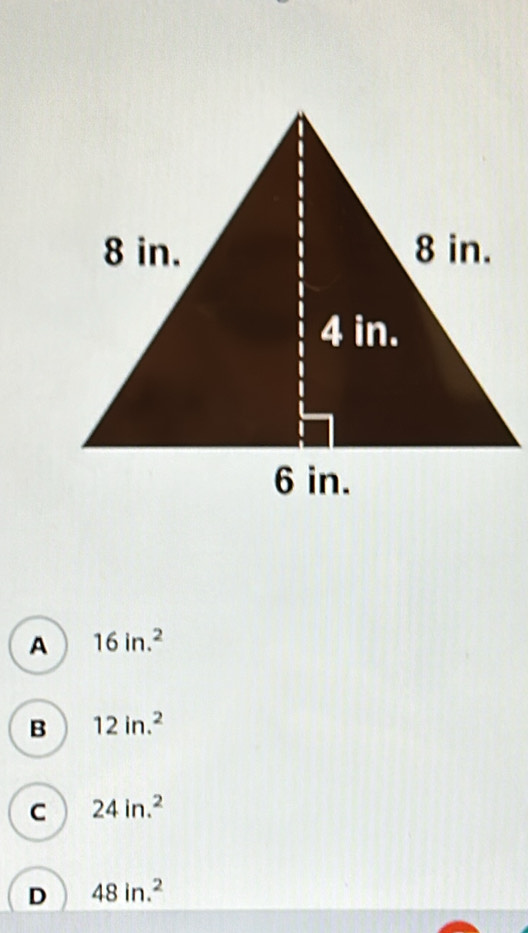 A 16in.^2
B 12in.^2
C 24in.^2
D 48in.^2