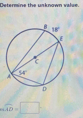 Determine the unknown value.
mwidehat AD=□°