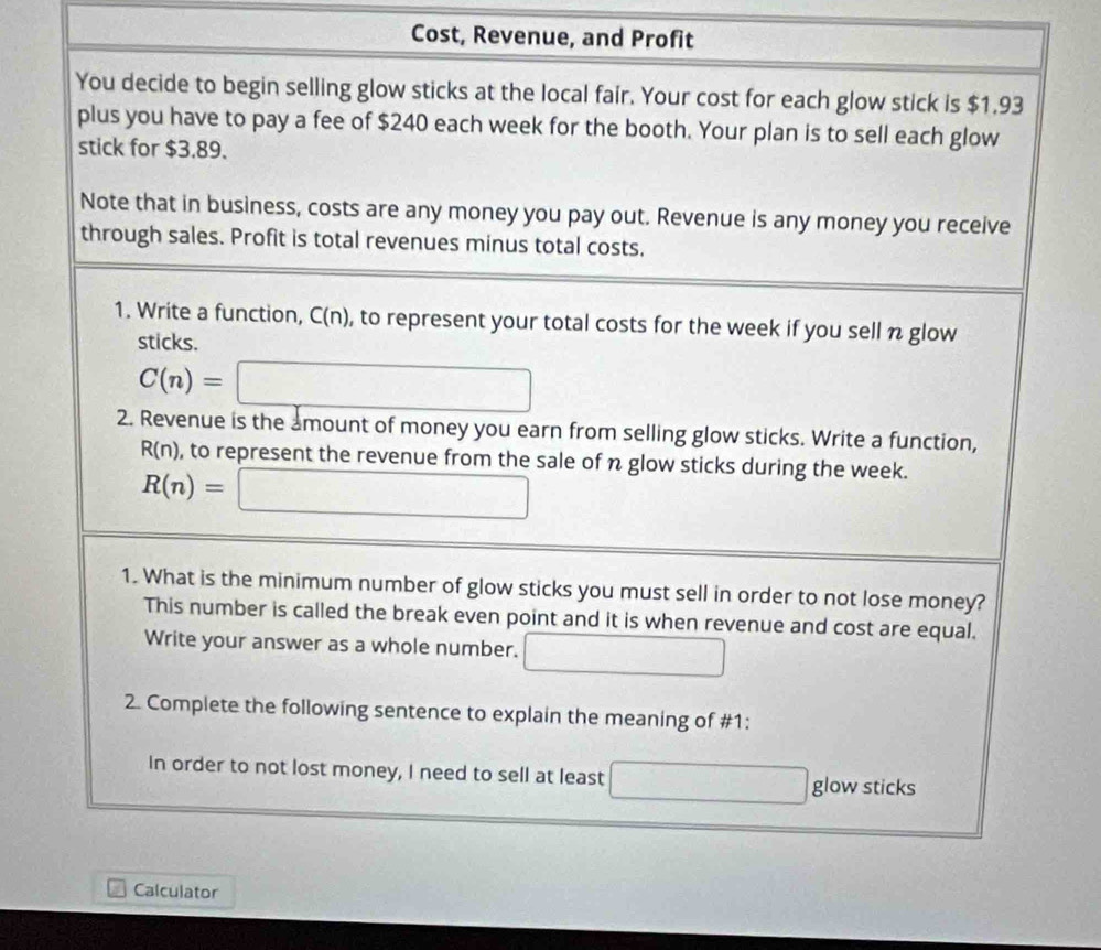 Cost, Revenue, and Profit