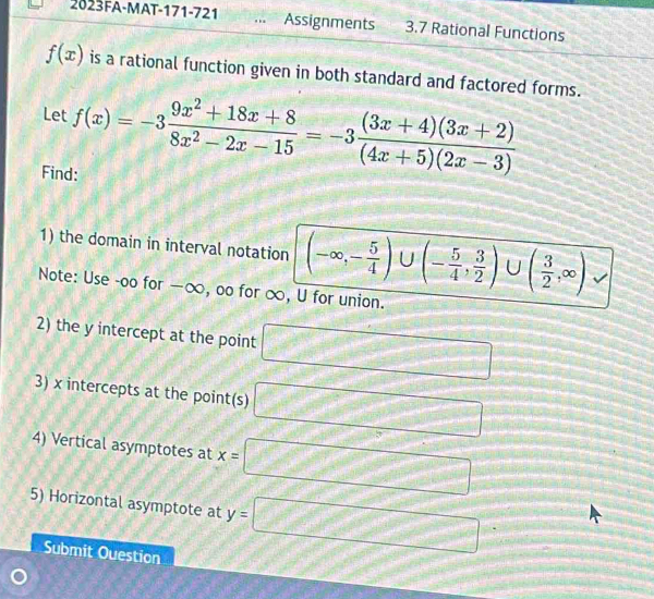 Solved: 2023FA-MAT-171-721 ... Assignments 3.7 Rational Functions f(x ...