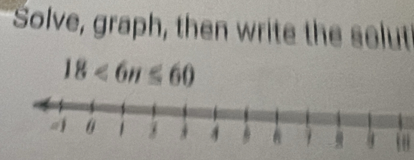 Solve, graph, then write the solut"
18<6n≤ 60