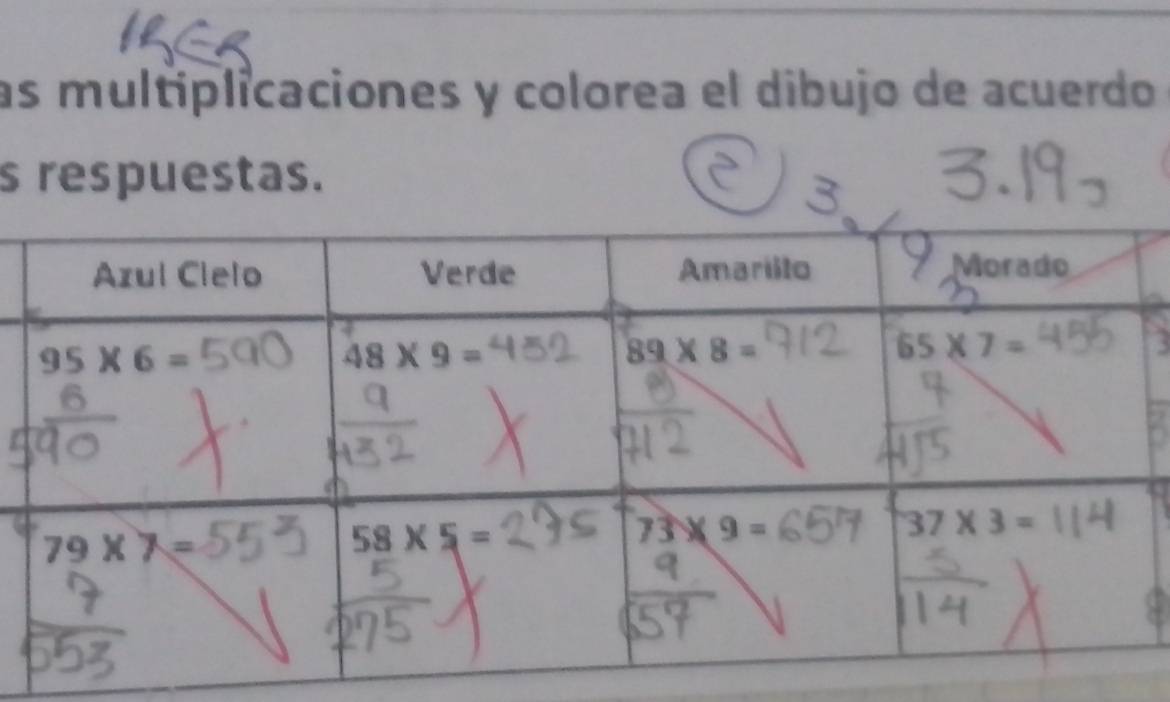 as multiplicaciones y colorea el dibujo de acuerdo
s respuestas.