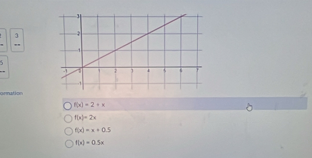 3
--
5
ormation
f(x)=2+x
f(x)=2x
f(x)=x+0.5
f(x)=0.5x